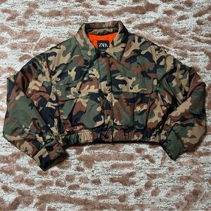 Zara Camouflage Jacket with Orange Lining